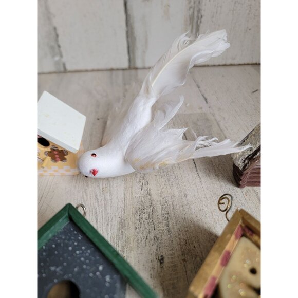 Bird house white dove variety set ornament mini Xmas unique - Picture 3 of 13